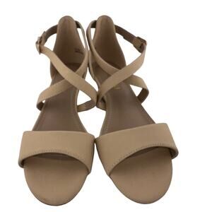 BUEUPU Women's Ankle Sexy Strap Tan Vegan Leather Low Wedge Sandals 8